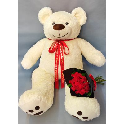 Oso de peluche grande con ramo de flores surtidas 3455